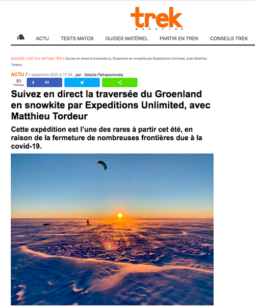 Trek Magazine - Suivez en direct la traversée du Groenland en snowkite