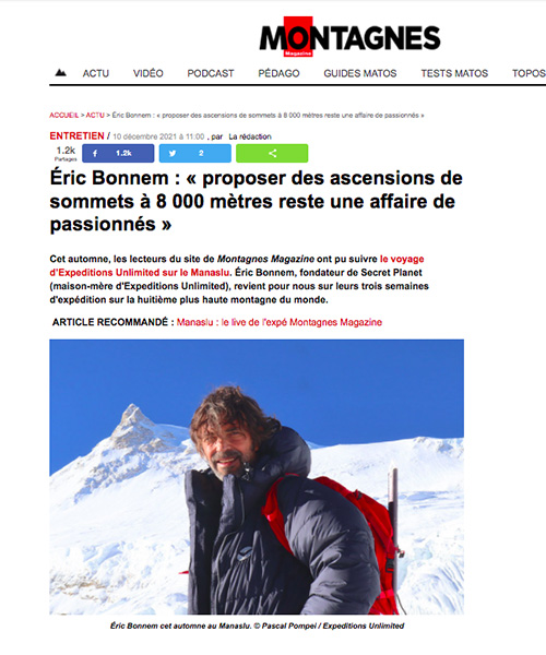 Éric Bonnem : « proposer des ascensions de sommets à 8 000 mètres reste une affaire de passionnés »