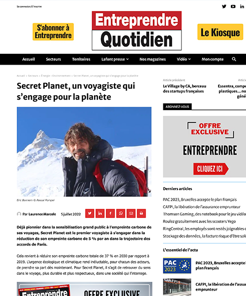 ENTREPRENDRE QUOTIDIEN - Secret Planet, un voyagiste qui s’engage pour la planète