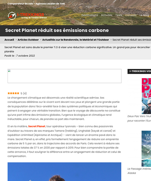 I-TREKKINGS -Secret Planet réduit ses émissions carbone