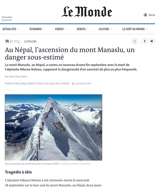 LE MONDE - L’ascension du Manaslu, un danger sous-estimé