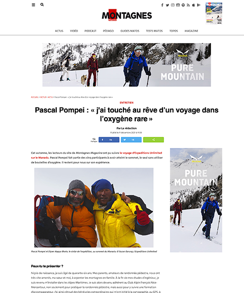 Montagnes Magazine - Pascal Pompei : « j'ai touché au rêve d’un voyage dans l’oxygè